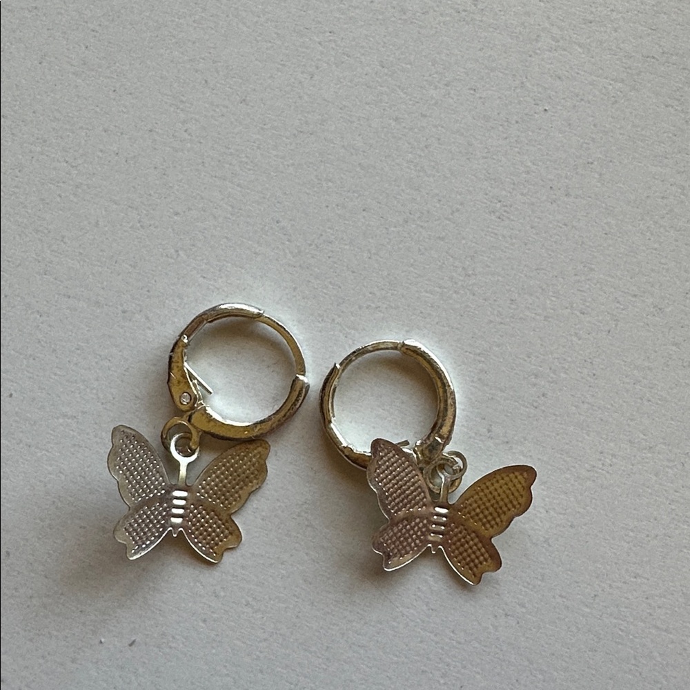 Silver Butterfly Hoop Earrings